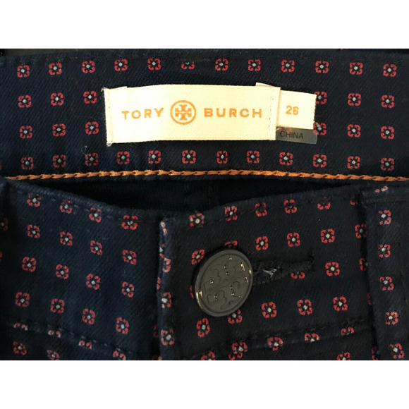 Tory Burch Emmy Tory Navy "Daisy Dots" Printed Ankle Jeans - Size 26 - Picture 3 of 10